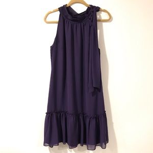 Eliza J Halter Tie Neck Chiffon Ruffle Flounce Cocktail Dress Purple